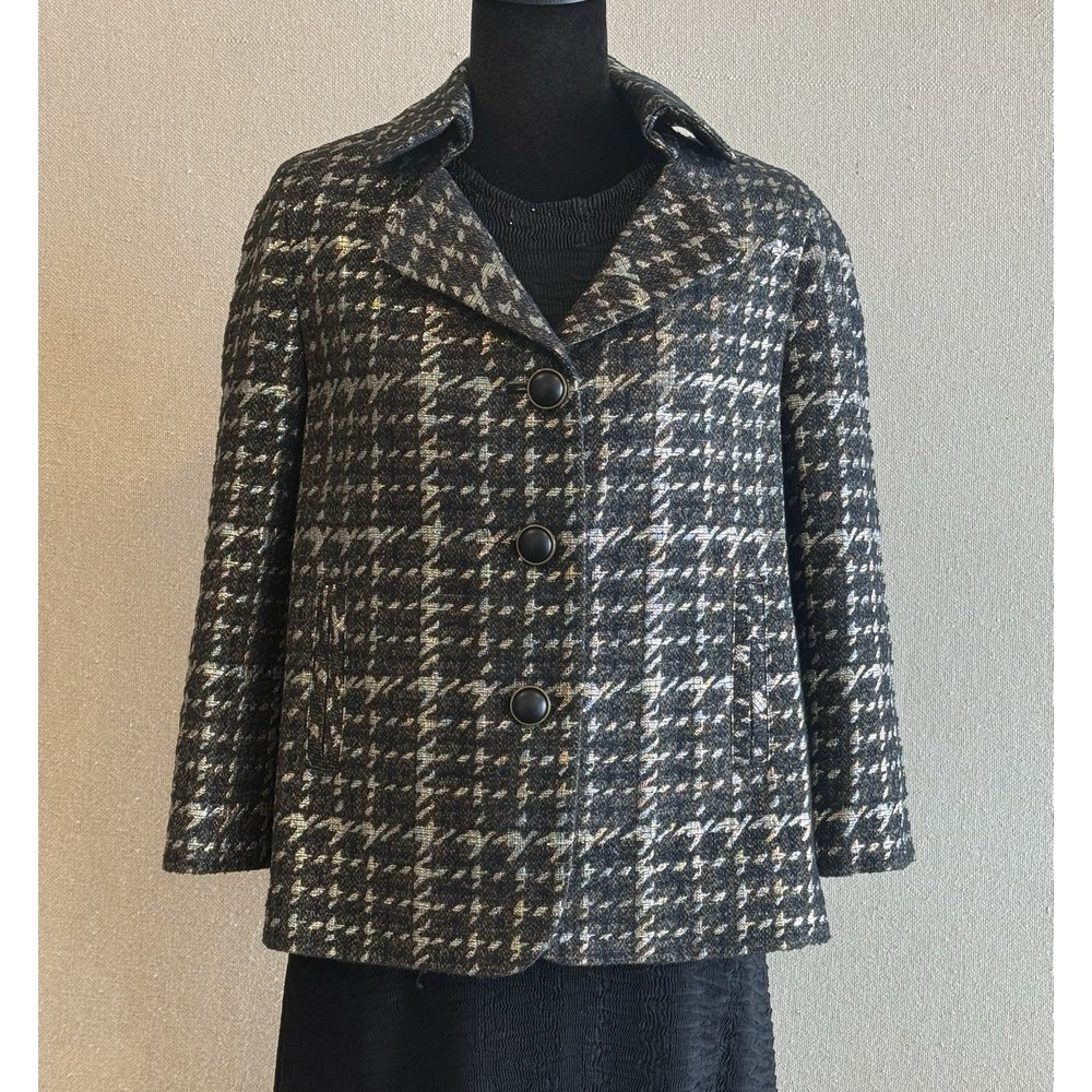 Talbots NWT JACKIE FIT Black/Gold Metallic Cotton/Wool Tweed Jacket Size 6